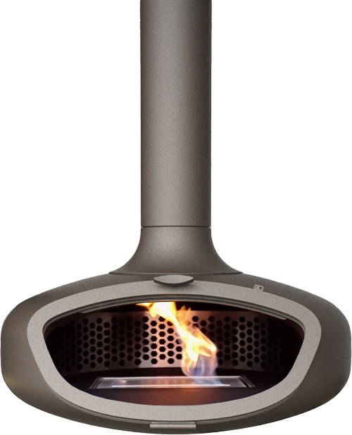 custom suspended wood burning or bioethanol fireplace in colour honey glow brown