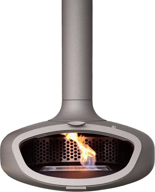 custom suspended wood burning or bioethanol fireplace in colour metallic brown