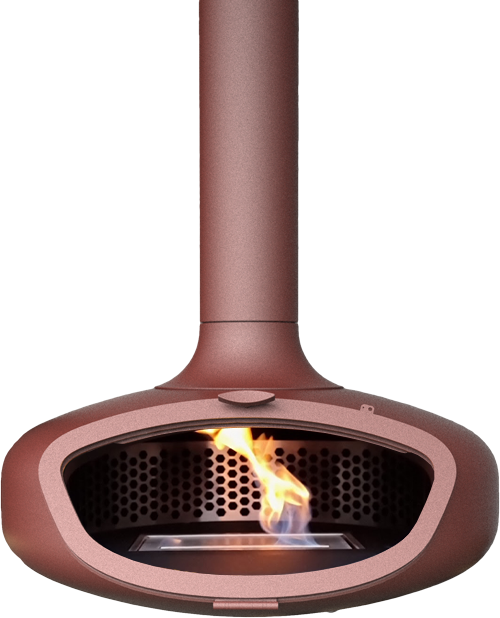 custom suspended wood burning or bioethanol fireplace in colour mojave red