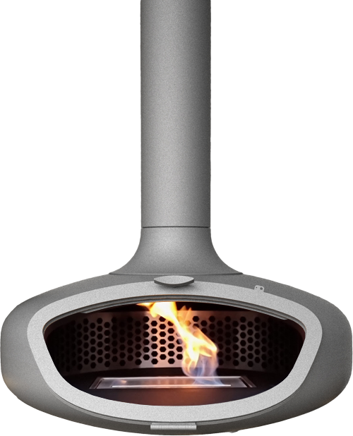 custom suspended wood burning or bioethanol fireplace in colour pewter