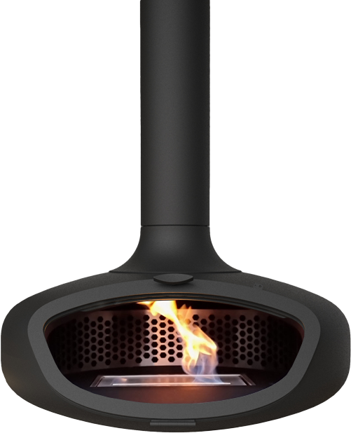 custom suspended wood burning or bioethanol fireplace in colour Satin Black
