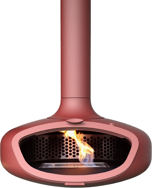 custom suspended wood burning or bioethanol fireplace in colour shimmering rose