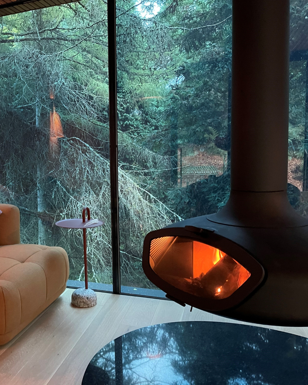 front view of the firebob log burner in the Looking Glass Lodge