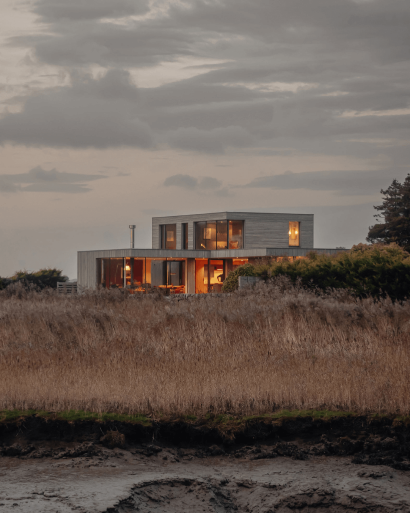 Long shot of the stunning Tidal House, situated on the solway coast.