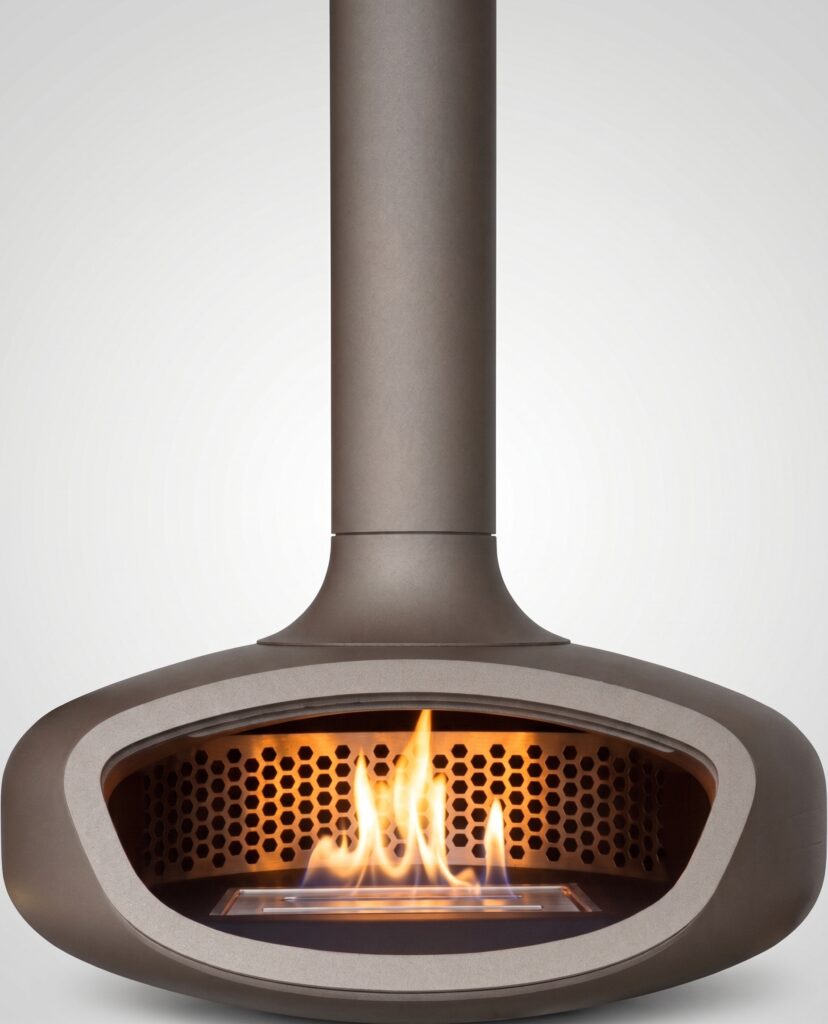 Suspended BioBob, bioethanol burning stove in colour Honey Glow Brown