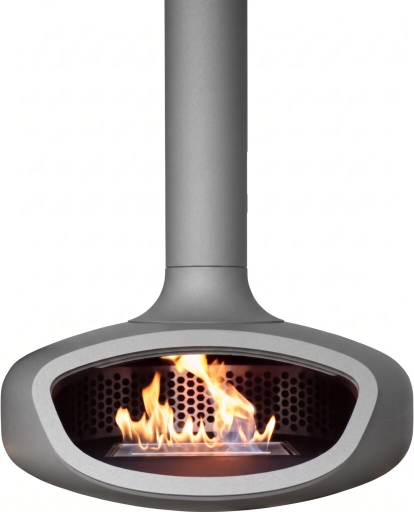 Suspended BioBob, bioethanol burning stove in colour Metallic Grey