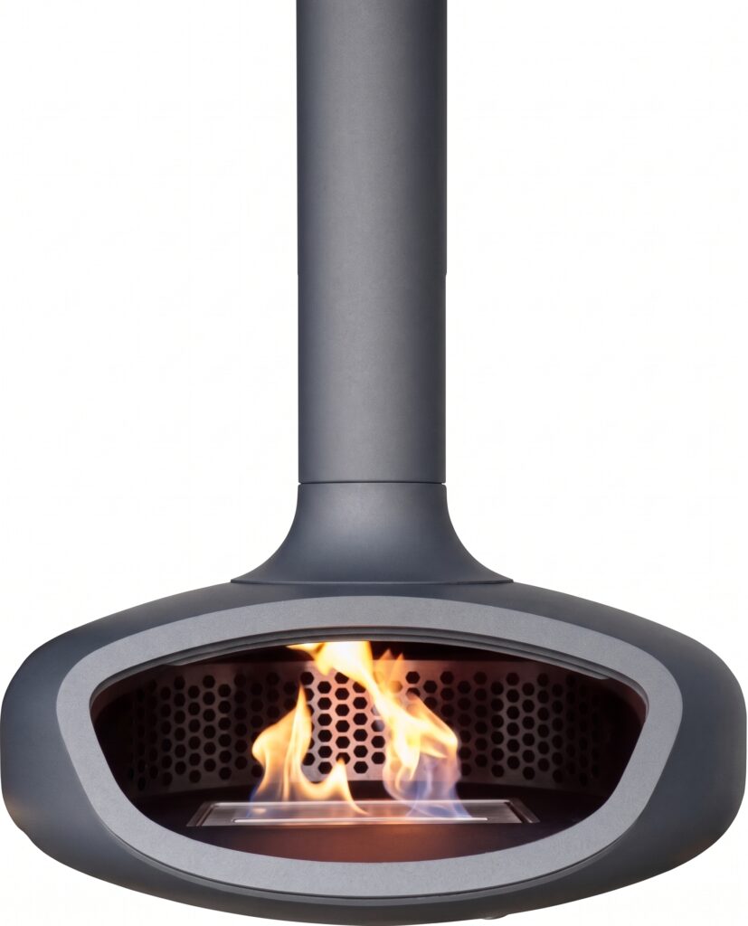Suspended BioBob, bioethanol burning stove in colour Metallic Blue