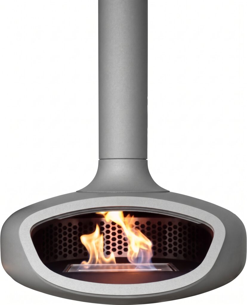 Suspended BioBob, bioethanol burning stove in colour Pewter