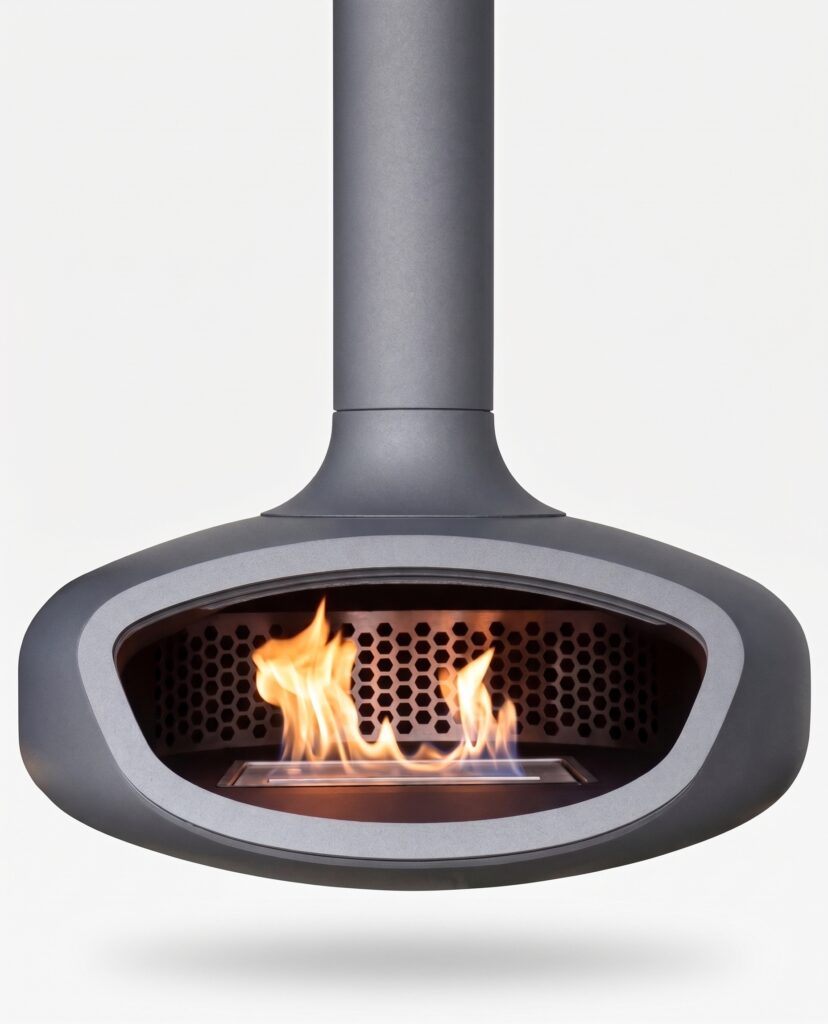 Suspended BioBob, bioethanol burning stove in colour Sky Blue Metallic